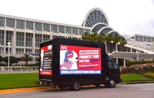 political campaign branding on mobile billboard truck